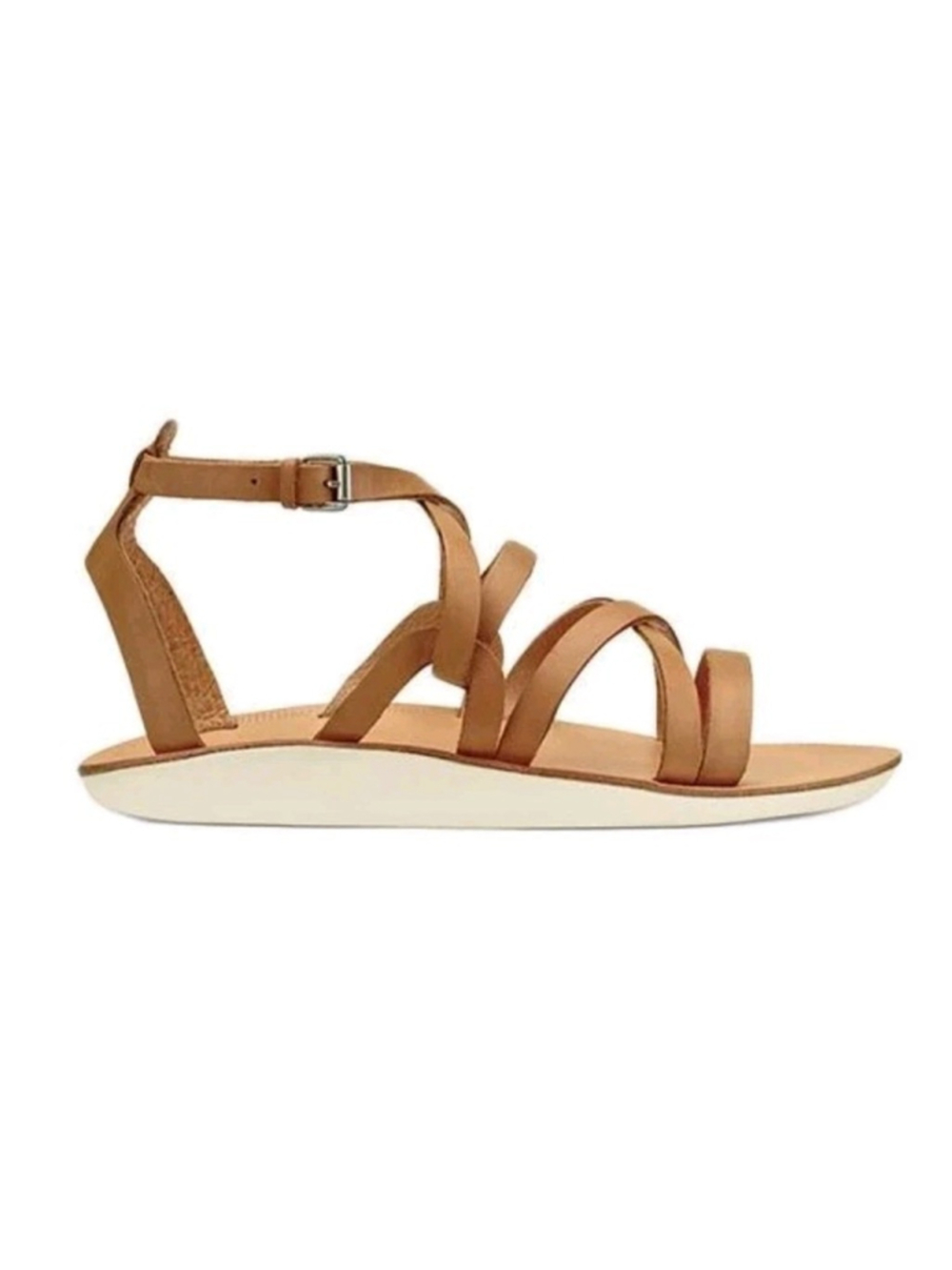 OLUKAI-Po'iu-Sz 8 Leather Strappy Gladiator Sandals Natural Tan Leather Buckle